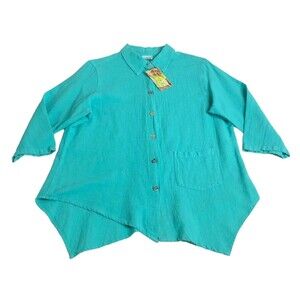 CMC Color Me Cotton Top Womens M Aqua Tunic Asymmetric Oversized Lagenlook NWT